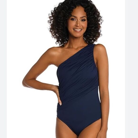 La Blanca Island Goddess Shirred One-Shoulder One-Piece Swimsuit Size 14 - Picture 1 of 9